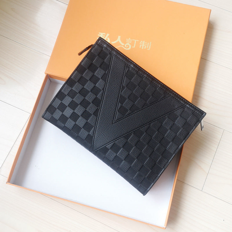 Soft Leather Square Clutch Bag - Large Capacity