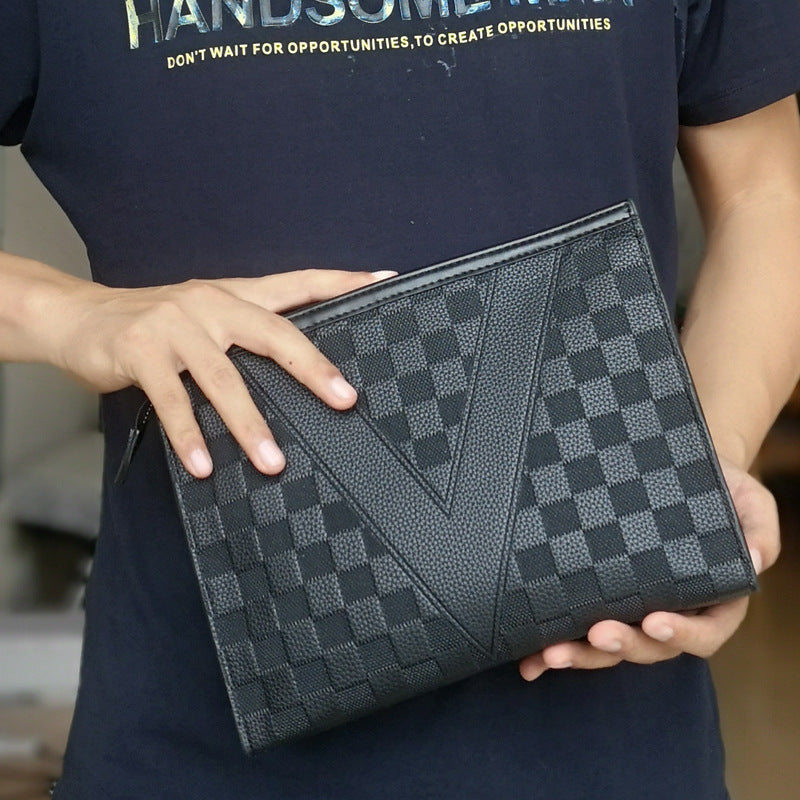 Soft Leather Square Clutch Bag - Large Capacity