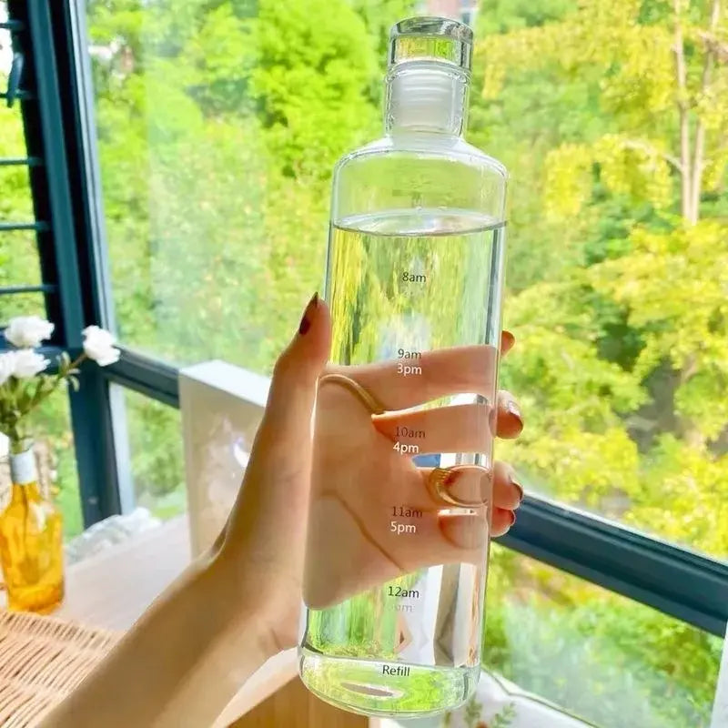 Transparent Water Bottle with Time Scale, Leak-proof