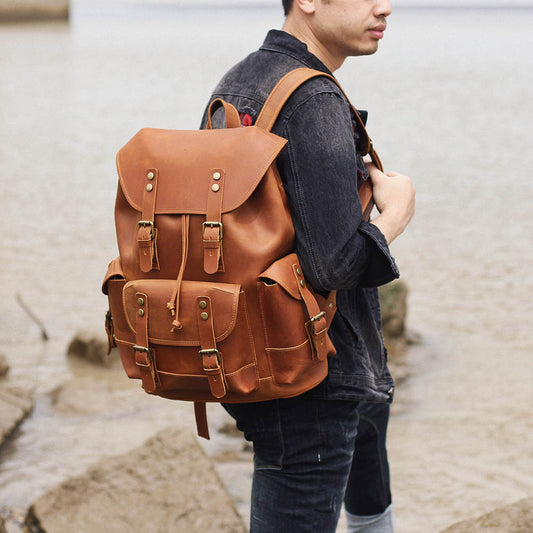 Men's Retro Large Capacity Cowhide Backpack