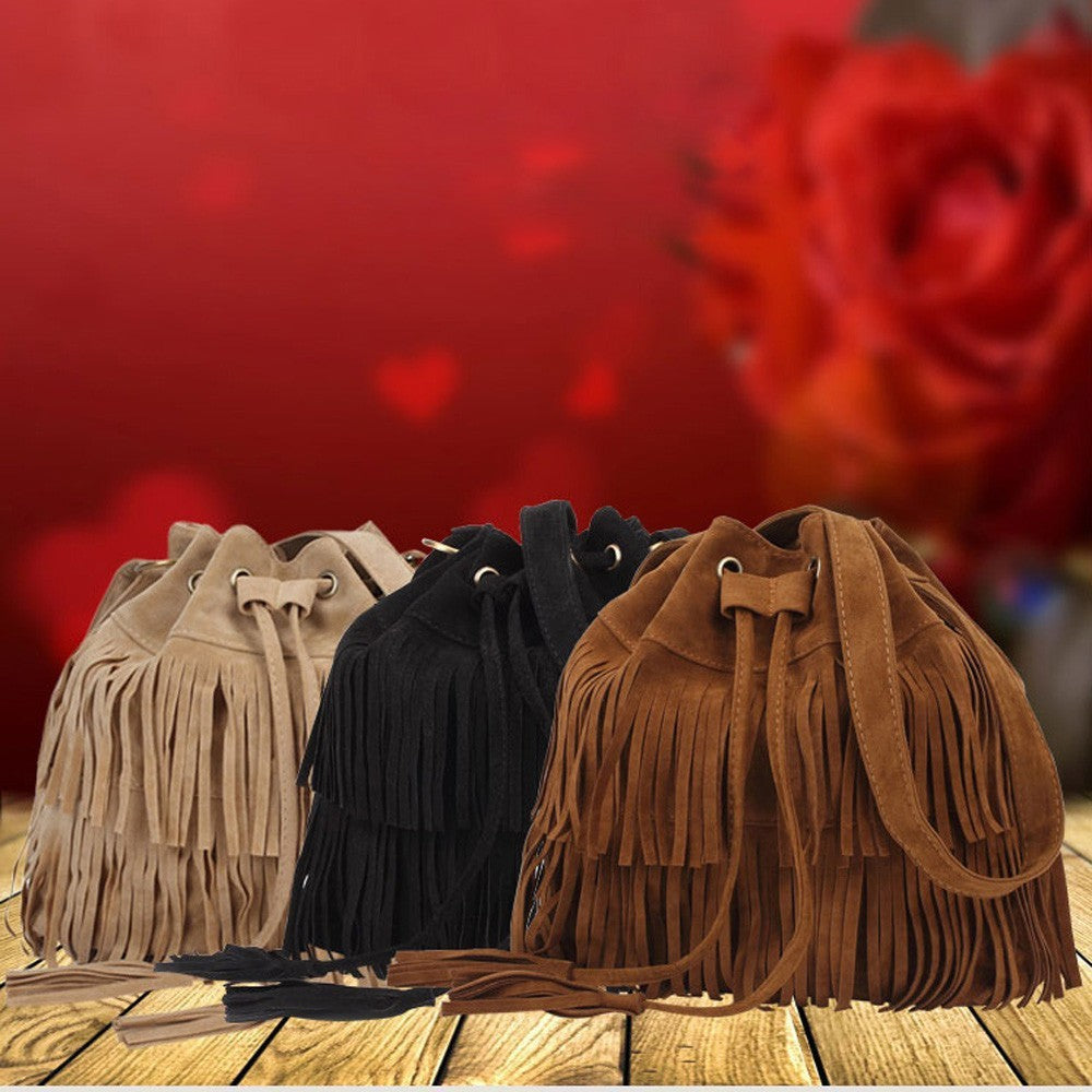 Fashionable Women's Crossbody Bucket Bag with Tassel