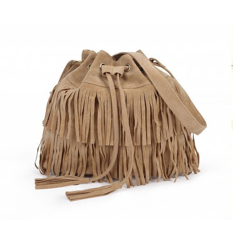 Fashionable Women's Crossbody Bucket Bag with Tassel