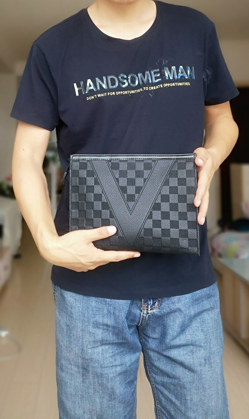 Soft Leather Square Clutch Bag - Large Capacity
