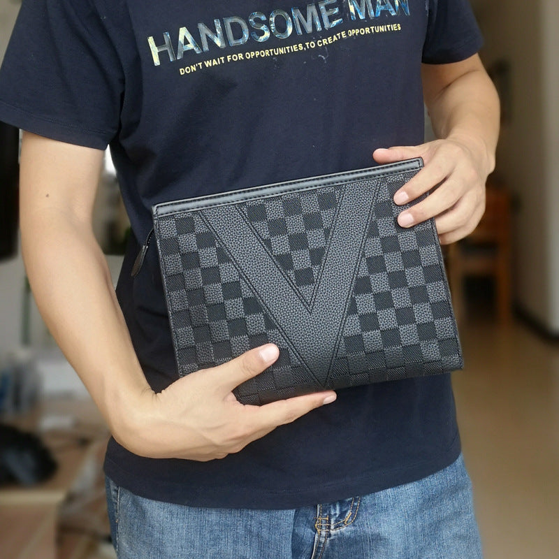 Soft Leather Square Clutch Bag - Large Capacity