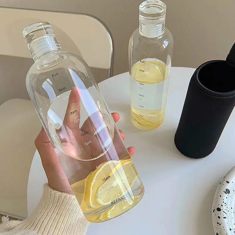 Transparent Water Bottle with Time Scale, Leak-proof