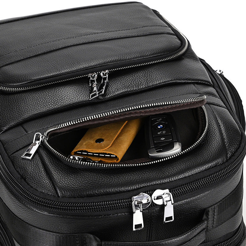 Large Capacity Leather Backpack with USB for Men