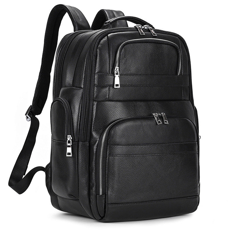 Large Capacity Leather Backpack with USB for Men