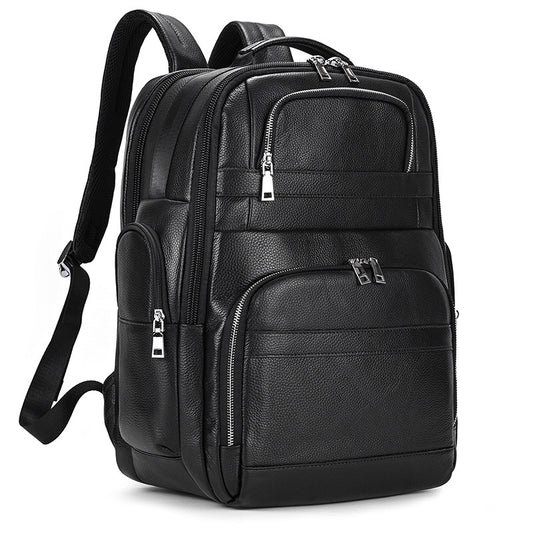 Large Capacity Leather Backpack with USB for Men