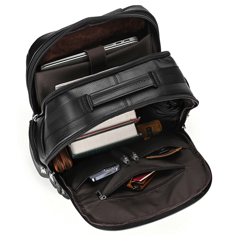 Large Capacity Leather Backpack with USB for Men