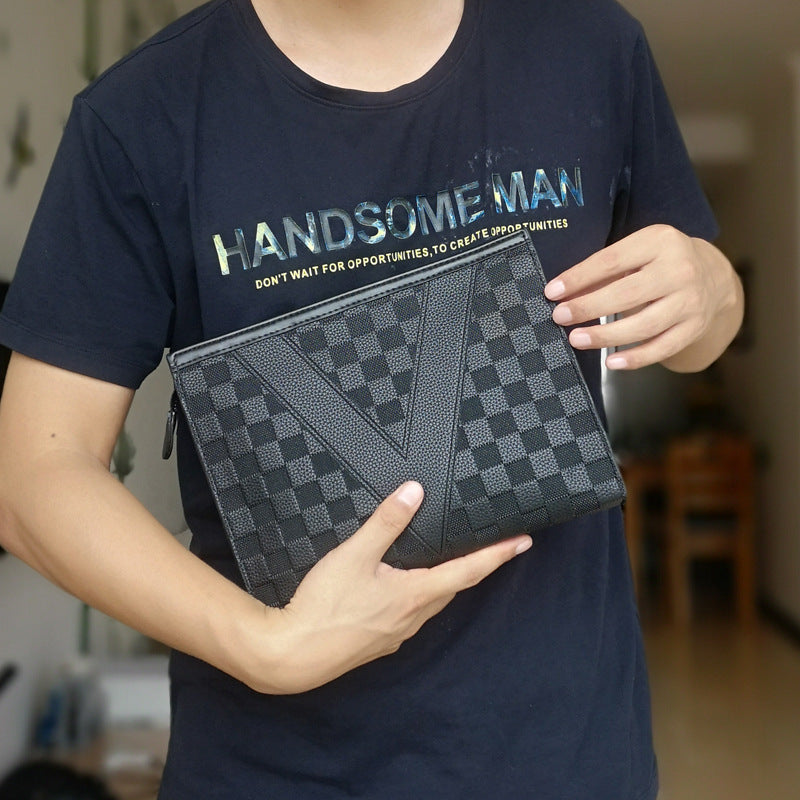 Soft Leather Square Clutch Bag - Large Capacity