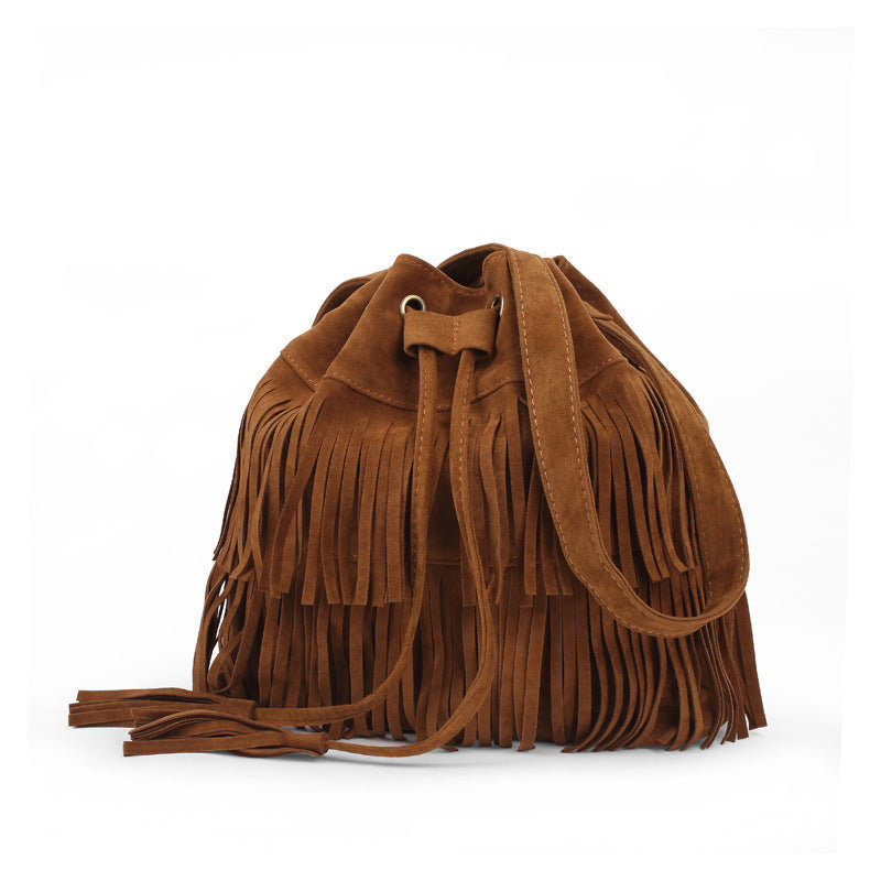 Fashionable Women's Crossbody Bucket Bag with Tassel